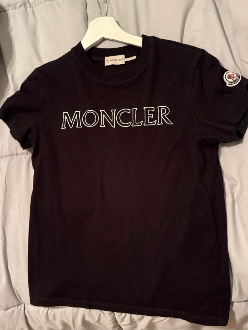 Moncler Black  Logo Tee with Sleeve Patch
